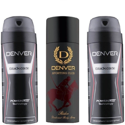 

Denver RIDER & BLACK CODE Deodorant Spray - For Men(495 ml, Pack of 3)