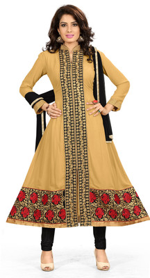 

BanoRani Georgette Embroidered Semi-stitched Salwar Suit Dupatta Material, Beige
