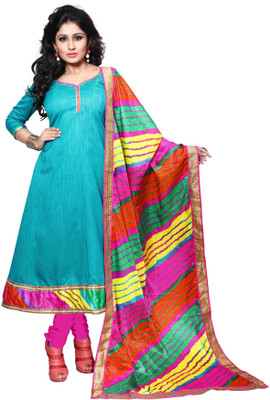 

BanoRani Cotton Silk Blend Self Design Salwar Suit Dupatta Material(Un-stitched), Rani;sky blue
