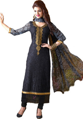 

Vbuyz Georgette Embroidered Semi-stitched Salwar Suit Dupatta Material, Black