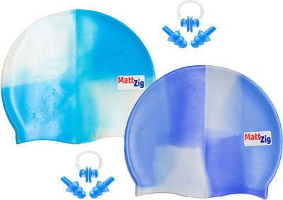 MattZig Funkey (Two Swimming Cap + 2 Pair ear Plugs + 2 Nose Clip) Swimming Kit