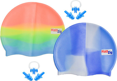 

MattZig Funkey (Two Swimming Cap + 2 Pair ear Plugs + 2 Nose Clip) Swimming Kit