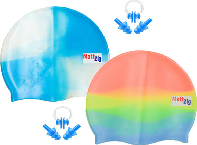 

MattZig Funkey (Two Swimming Cap + 2 Pair ear Plugs + 2 Nose Clip) Swimming Kit