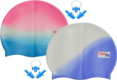

MattZig Funkey (Two Swimming Cap + 2 Pair ear Plugs + 2 Nose Clip) Swimming Kit