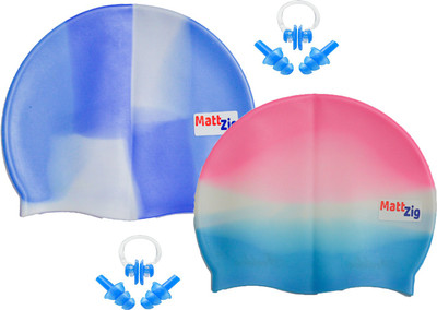 

MattZig Funkey (Two Swimming Cap + 2 Pair ear Plugs + 2 Nose Clip) Swimming Kit