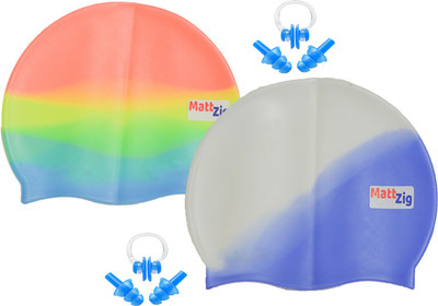 

MattZig Funkey (Two Swimming Cap + 2 Pair ear Plugs + 2 Nose Clip) Swimming Kit