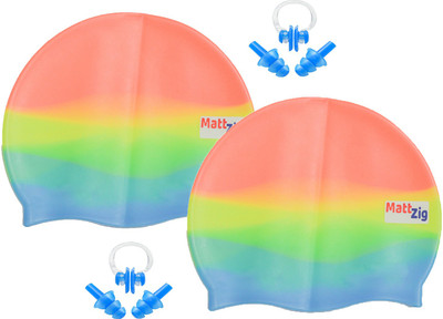 

MattZig Funkey (Two Swimming Cap + 2 Pair ear Plugs + 2 Nose Clip) Swimming Kit