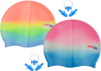 

MattZig Funkey (Two Swimming Cap + 2 Pair ear Plugs + 2 Nose Clip) Swimming Kit