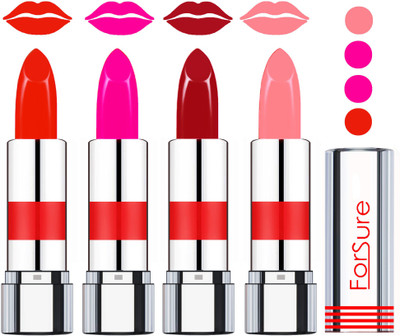 

Forsure Rich Colour Velvet Matte Lipstick (set of 4 Lipsticks)(Ruby Red,Rose Pink,Diva Red,Peach, 14 g)