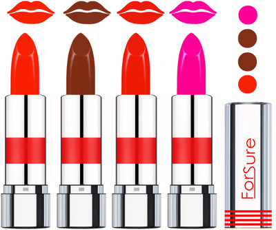 

Forsure Rich Colour Velvet Matte Lipstick (set of 4 Lipsticks)(Bright Red,Wine,Ruby Red,Rose Pink)