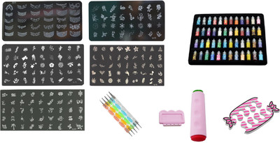 

Royalkart Master Nail Art Kit With 5 Image Plates, Double-Sided Stamper and Scraper,48pcs Nail Glitter Bottles,5pcs Double-Sided Dotting Tool And Finger Nail Rest(Multicolor)