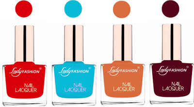 

Lady Fashion Neon Nail Polish Combo Bright Red,Sky Blue,Nude,Maroon(Pack of 4)