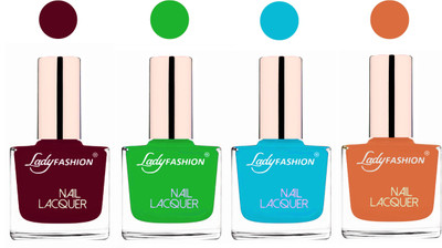 

Lady Fashion Neon Nail Polish Combo Maroon,Light Green,Sky Blue,Nude(Pack of 4)