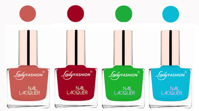 

Lady Fashion Neon Nail Polish Combo Nude,Dark Red,Light Green,Sky Blue(Pack of 4)