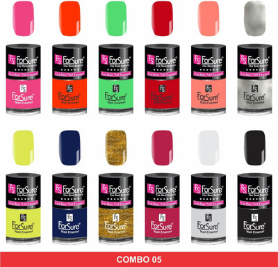 

forsure HD color long lasting matte nail polish (set of 12 ) unique shade princess pink, orange, neon green, hot red, hot peach, silver, neon yellow, navy blue, glitter golden, pink mania, white, black