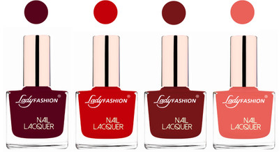 

Lady Fashion Neon Nail Polish Combo Maroon,Juicy Red,Coffe,Light Orange(Pack of 4)