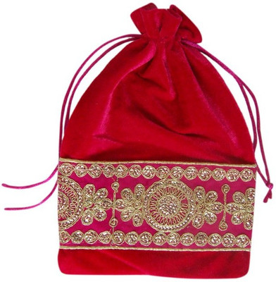 

EASY SHOPPE Velvet Potli Batwa Pouch Bag Gift For Women Potli Potli(Red)