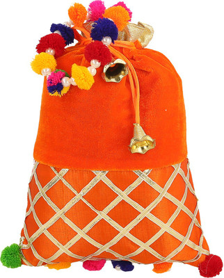 

Be You Mesmerizing Criss Cross Gota Work Designer Potli (Bag) for Women Potli(Orange)