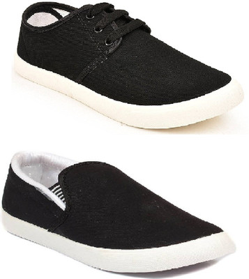 

STYLIVO Combo Pack of Sneaker & Loafer For Men's Canvas Shoes For Men(Black, Black & white