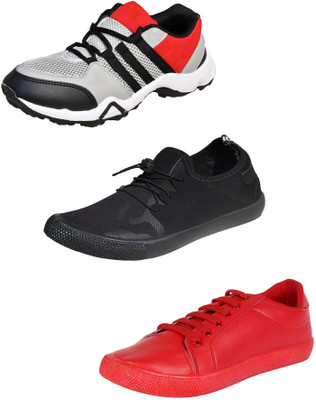 

BERLOC Sneakers For Men(Grey, Red, Black, Greyplainblackandred
