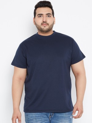 bigbanana Solid Men Round Neck Dark Blue T-Shirt