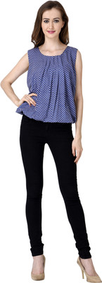 Aditii's Mantra Casual Sleeveless Checkered Women Blue Top