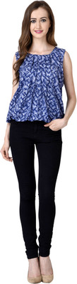 Aditii's Mantra Casual No Sleeve Geometric Print Women Blue Top