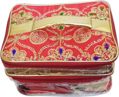 

Chrishan Cosmetic make-up and jewellery 2 pockets Vanity Box(red, golden)