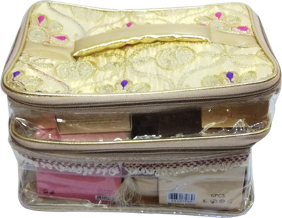 

Chrishan cosmetic makeup and jewellery pockets Vanity Box(cream, golden)