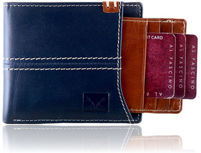 

Toughstance Men Blue Genuine Leather Wallet(8 Card Slots), Blue-tan