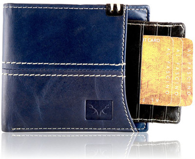

Toughstance Men Blue Genuine Leather Wallet(8 Card Slots), Blue-black