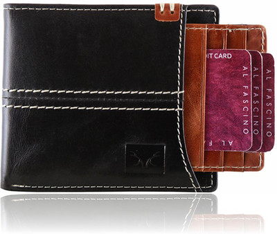 

Toughstance Men Black Genuine Leather Wallet(8 Card Slots), Black-tan