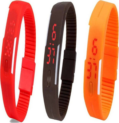 

Style Keepers SKSLEDRDBROR New Special Collection Led Digital Red ,Brown ,Orange Rectangle Dial And Red ,Brown ,Orange rubber Belt & Atrractive And Comfertable Strap (Combo Of 3) Watch - For Boys