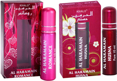 

Kivalo Haramain Pure Original Romance & Husna Fragrance Roll On Attar Combo Pack of 2 x 10 ml For Women Floral Attar(Musk)