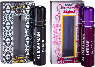 

Kivalo Haramain Pure Original Black & Latifah Fragrance Roll On Attar Combo Pack of 2 x 10 ml For Men and Women Floral Attar(Amber)
