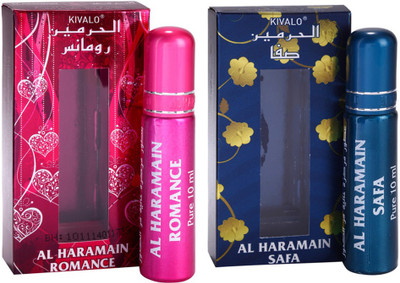 

Kivalo Haramain Pure Original Romance & Safa Fragrance Roll On Attar Combo Pack of 2 x 10 ml For Women Floral Attar(Musk)