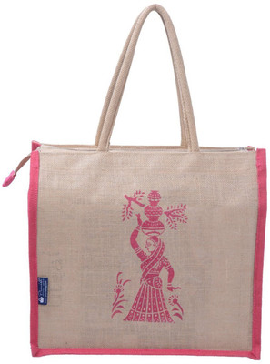 

Promise bags Perfect Eco Friendly Naturally processed Multipurpose Reusable Jute Bags Waterproof Lunch Bag(Pink, Beige, 14 inch)