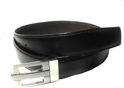 

hunk Men Formal Black, Brown Genuine Leather Reversible Belt, Silver