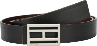 

Tommy Hilfiger Men Black Genuine Leather Reversible Belt, Black / choco brown