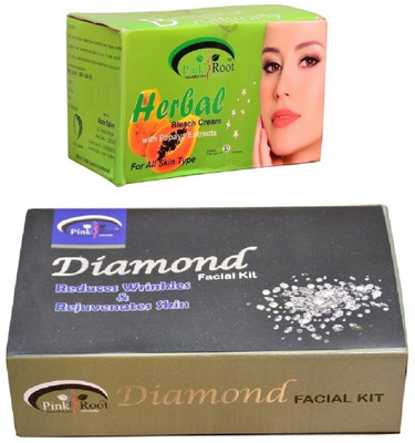 

Pink Root Herbal Bleach 250gm, Diamond Facial Kit 83gm(Set of 2)