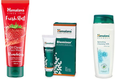 

Himalaya fresh start oil clear strawberry face wash, refreshig cleansing milk, bleminor anti blemish cream(Set of 3)