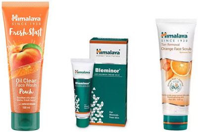 

Himalaya fresh start oil clear peach face wash, bleminor anti blemish cream, tan removal orange face scrub(Set of 3)