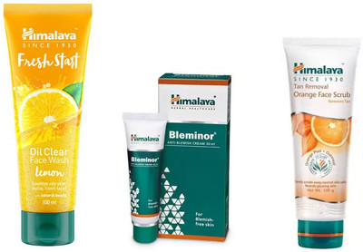 

Himalaya fresh start oil clear lemon face wash, bleminor anti blemish cream, tan removal orange face scrub(Set of 3)