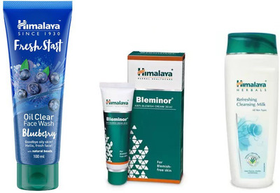 

Himalaya fresh start oil clear blueberry face wash, refreshing cleansing milk, bleminor anti blemish cream(Set of 3)