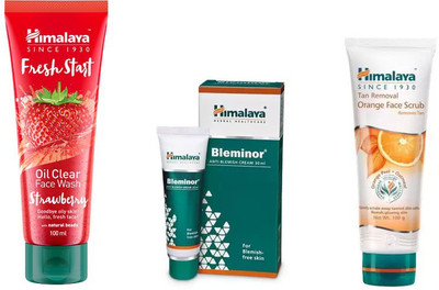 

Himalaya fresh start oil clear strawberry face wash, bleminor anti blemish cream, tan removal orange face scrub(Set of 3)