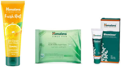 

Himalaya fresh start oil clear lemon face wash, bleminor anti blemish cream, moisturizing aloe vera facial wipes(Set of 3)