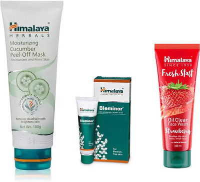 

Himalaya fresh start oil clear strawberry face wash, moisturizing cucumber peel of mask, bleminor anti blemish cream(Set of 3)