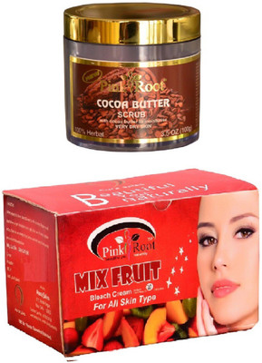 

Pink Root Mix Fruit Bleach 250gm, Cocoa Butter Scrub 100gm(Set of 2)