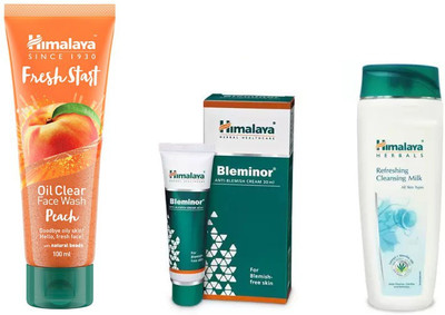 

Himalaya fresh start oil clear peach face wash, refreshig cleansing milk, bleminor anti blemish cream(Set of 3)