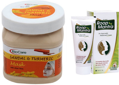 

Roop Mantra Ayurvedic Fairness Face Cream 30g and Biocare Sandal & Turmeric Mask 500ml(Set of 2)